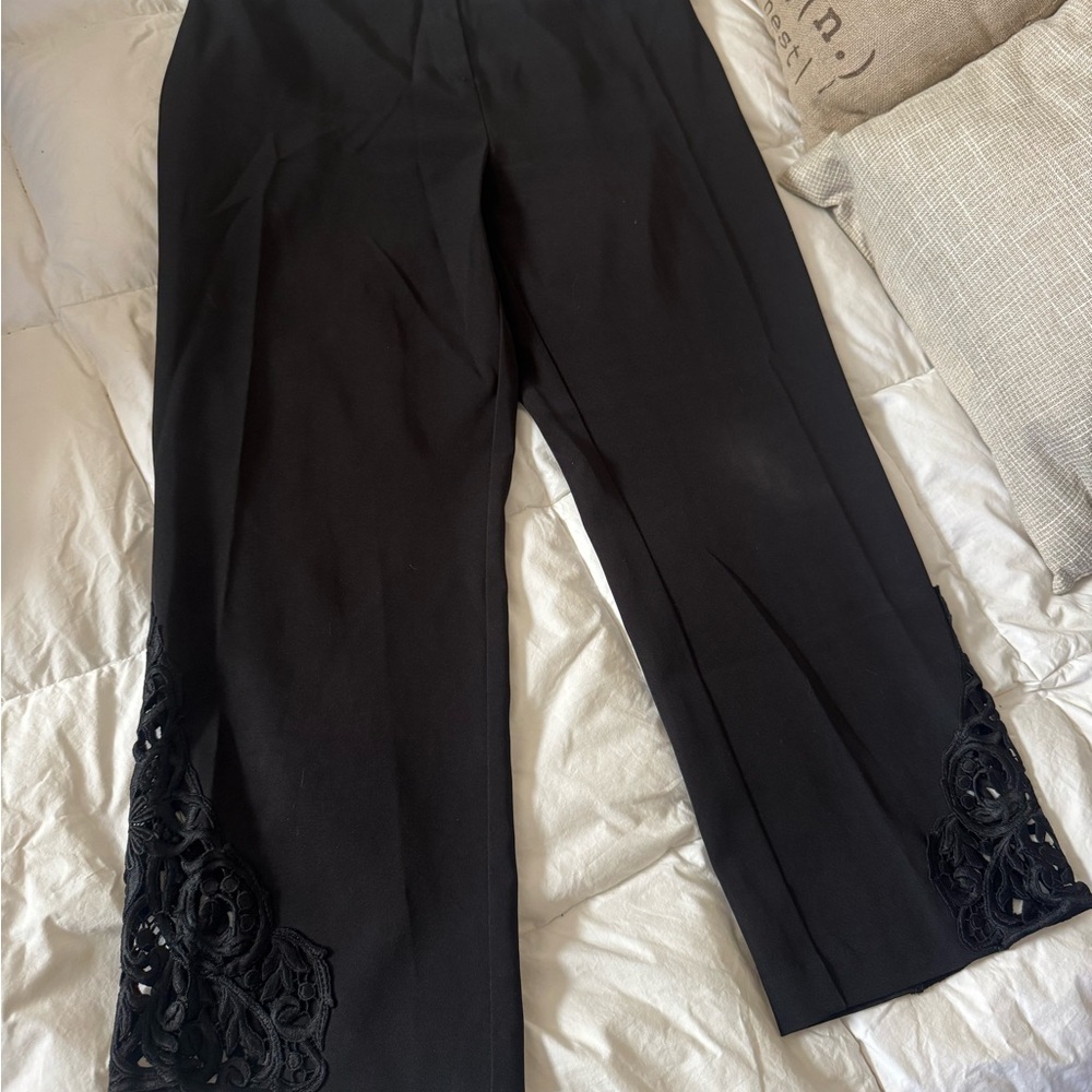 Joseph Ribkoff Black Wide Leg Pants with Lace Hem